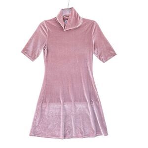 New Pink Velvet Thread Golden Mini Dress Women Size Medium Fit & Flare Mock Neck